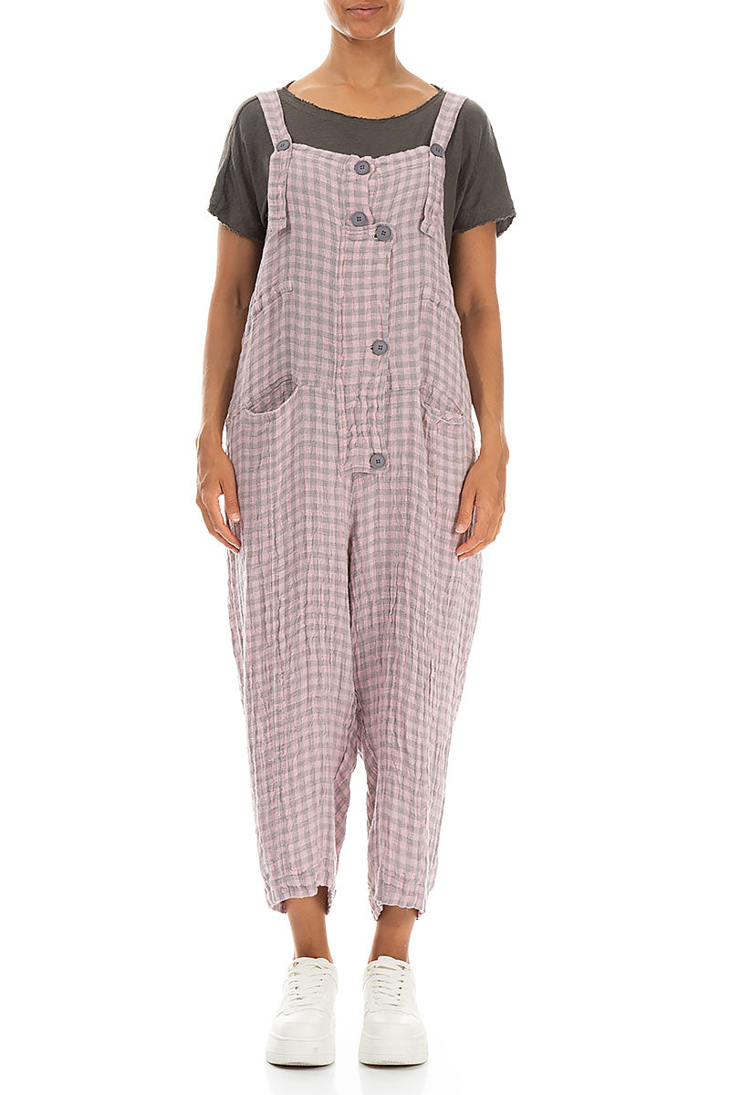 Strappy Pink Check Linen Jumpsuit 1