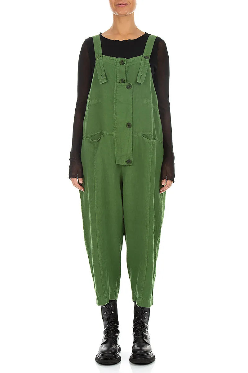 Strappy Shamrock Green Linen Jumpsuit 1