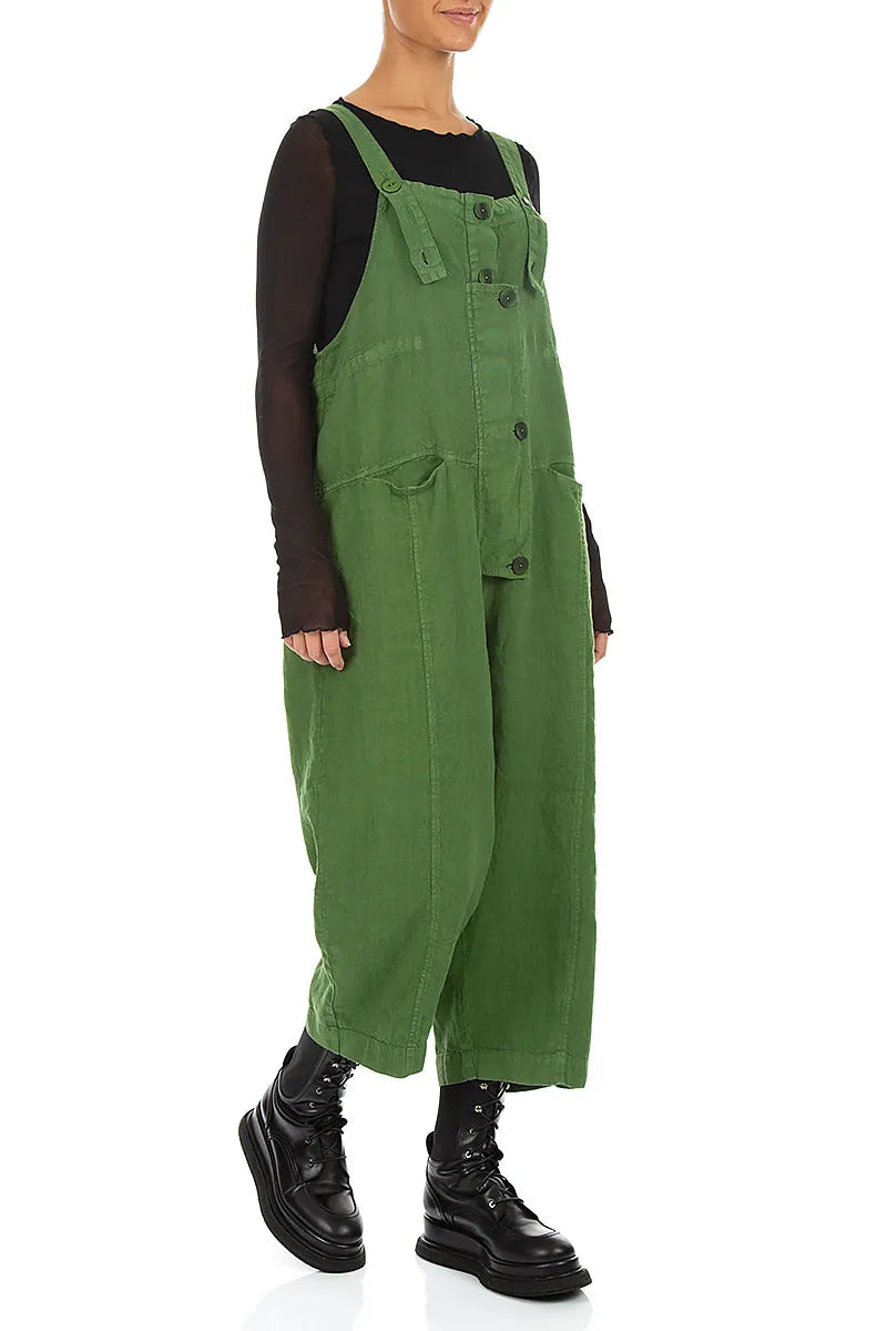 Strappy Shamrock Green Linen Jumpsuit 3