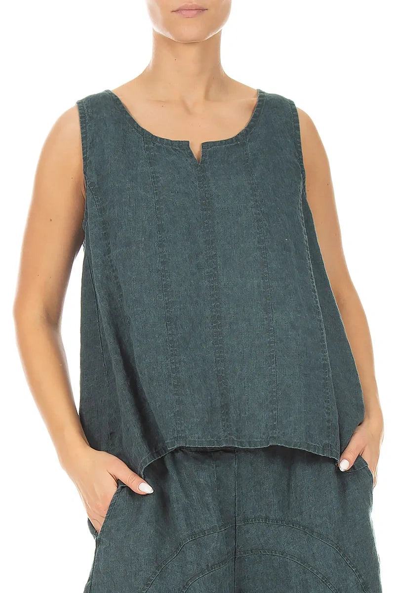Sweetheart Neck Teal Linen Top 3