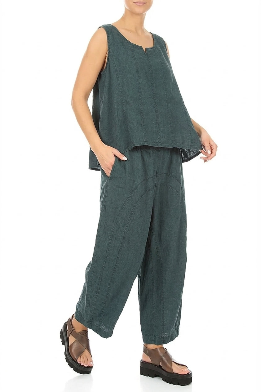 Sweetheart Neck Teal Linen Top 4