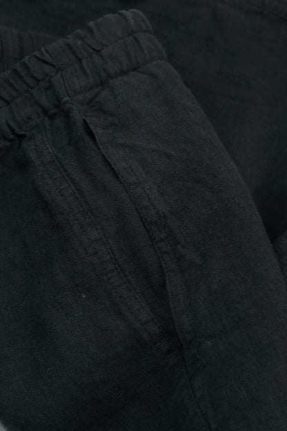 Taper Cropped Wide Black Linen Trousers 5