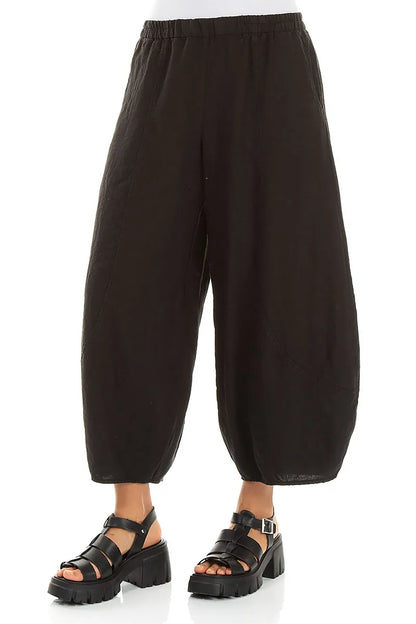 Taper Cropped Wide Black Linen Trousers 3