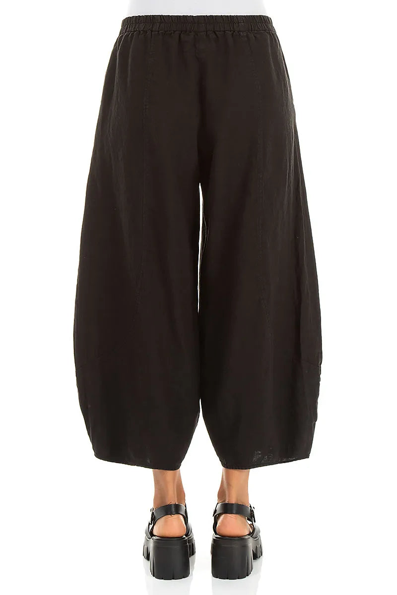 Taper Cropped Wide Black Linen Trousers 2