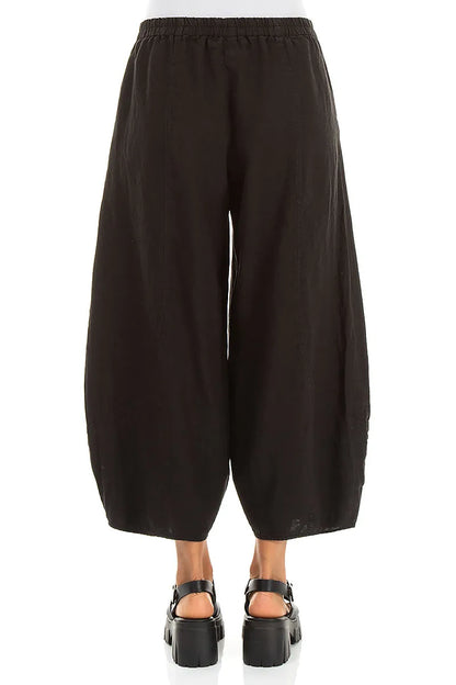 Taper Cropped Wide Black Linen Trousers 2