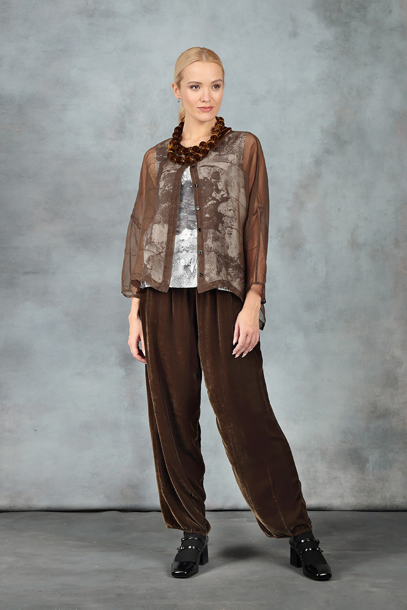 Cropped Taper Golden Sage Silk Velvet Trousers 7
