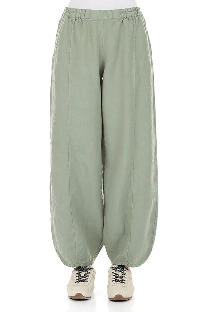 Taper Long Sage Linen Trousers 1
