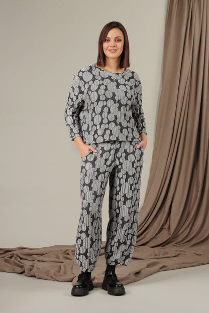 Taper Silver Circle Silk Linen Trousers 6