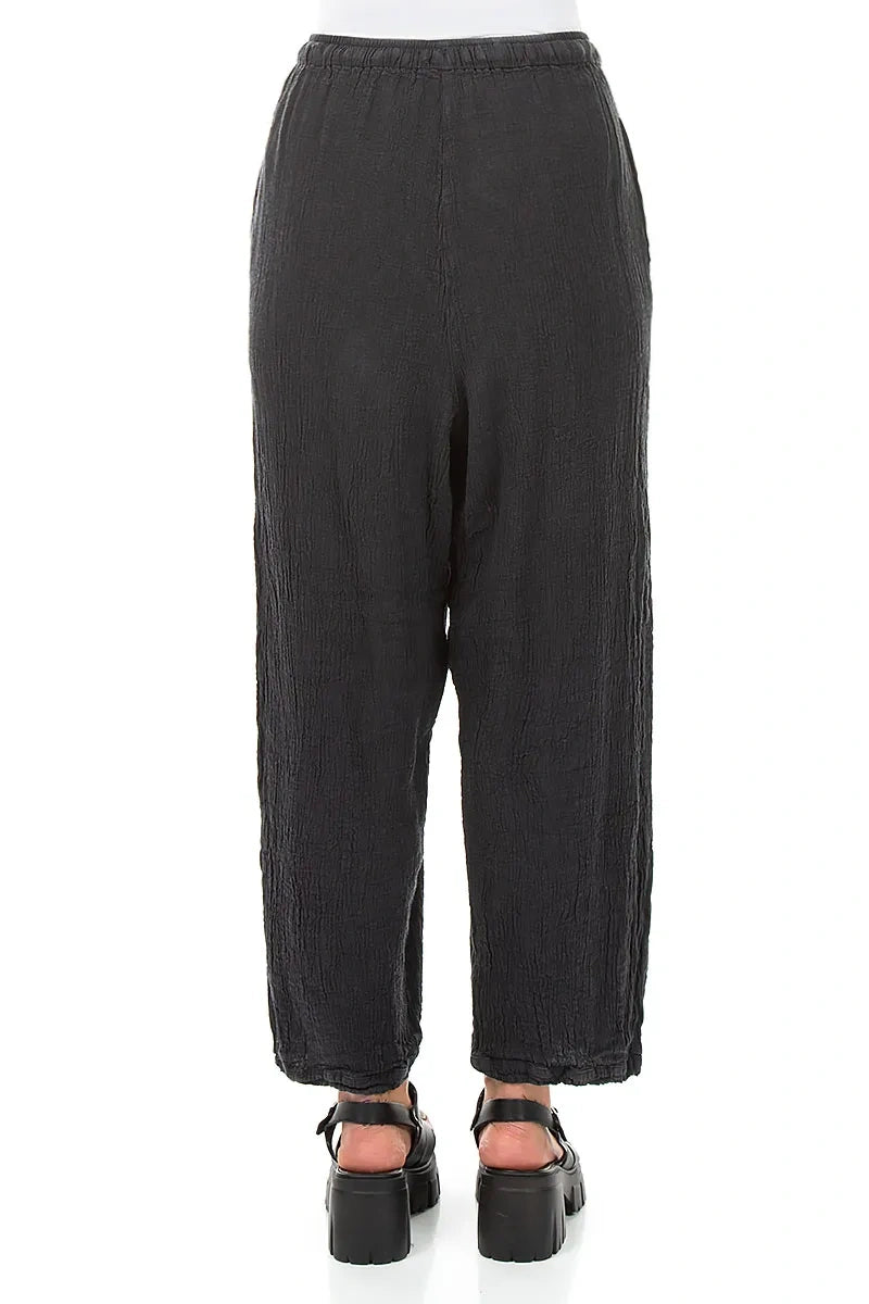 Taper Tie Up Graphite Linen Viscose Trousers 2