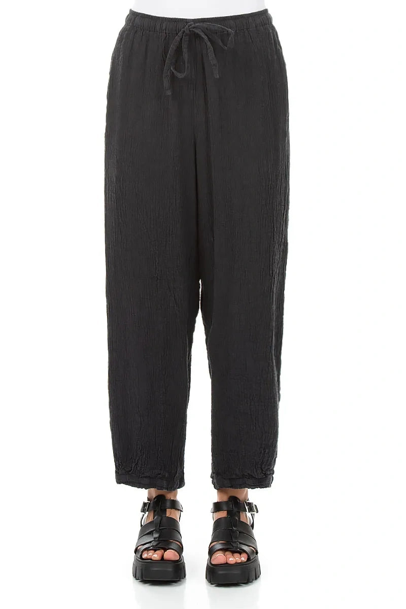 Taper Tie Up Graphite Linen Viscose Trousers 1