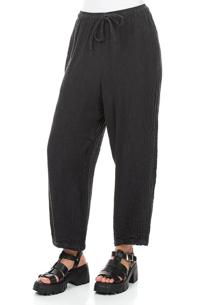 Taper Tie Up Graphite Linen Viscose Trousers 3