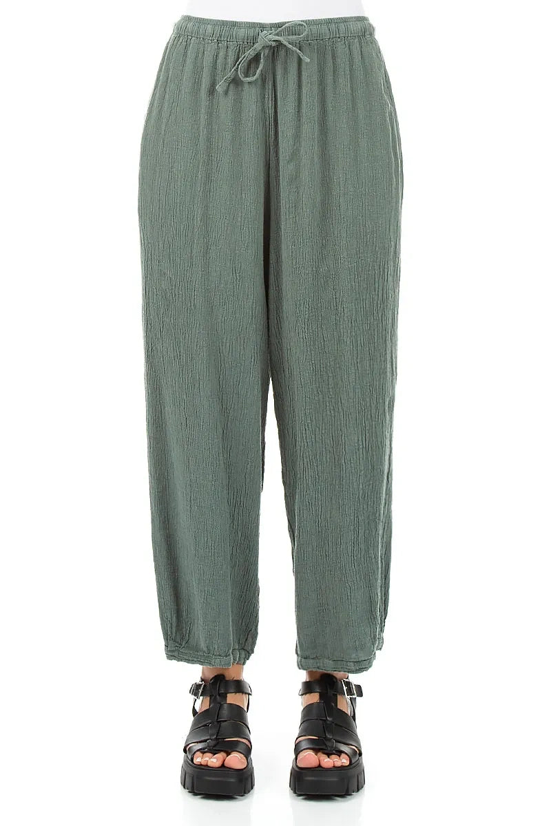 Taper Tie Up Sage Linen Viscose Trousers 1