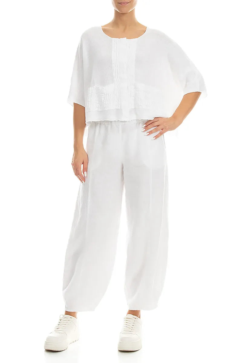 Taper White Cotton Trousers 4