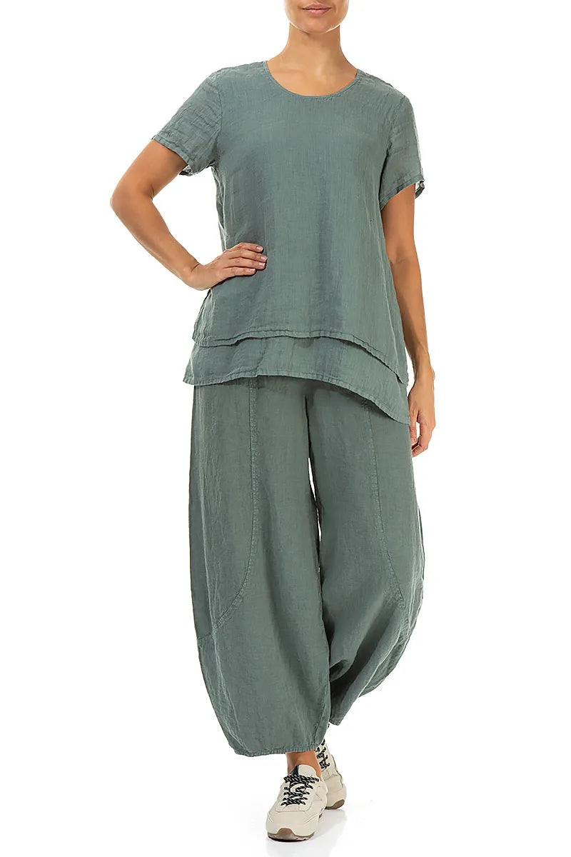 Taper Wide Sage Linen Trousers 4