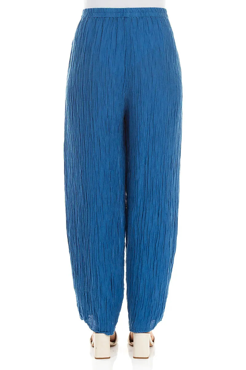 Tapered Cobalt Blue Crinkled Silk Trousers 2