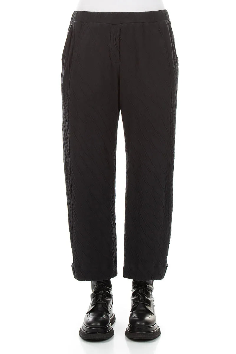 Tapered Grey Wavy Cotton Trousers 1
