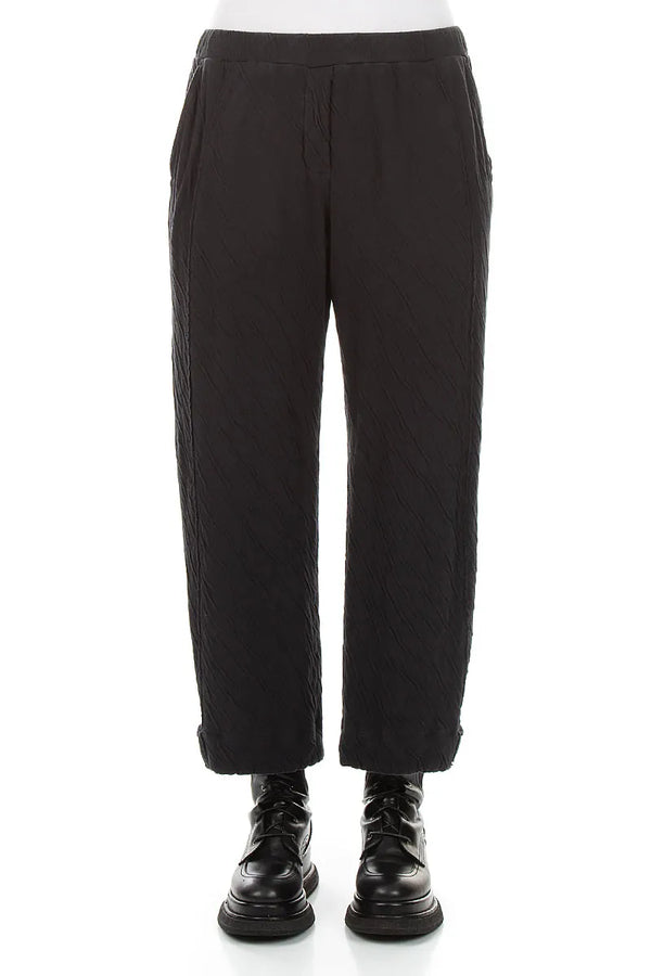 Tapered Grey Wavy Cotton Trousers 1