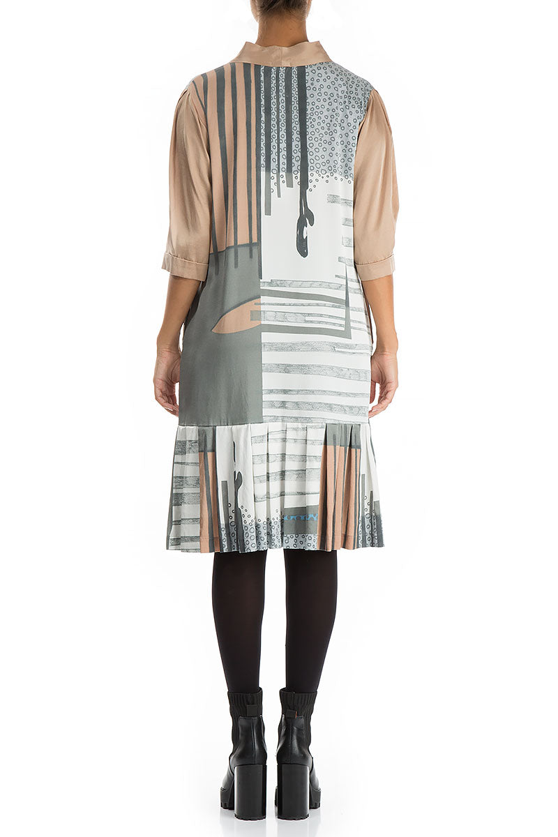 Tie Neck Modern Print Silk Dress