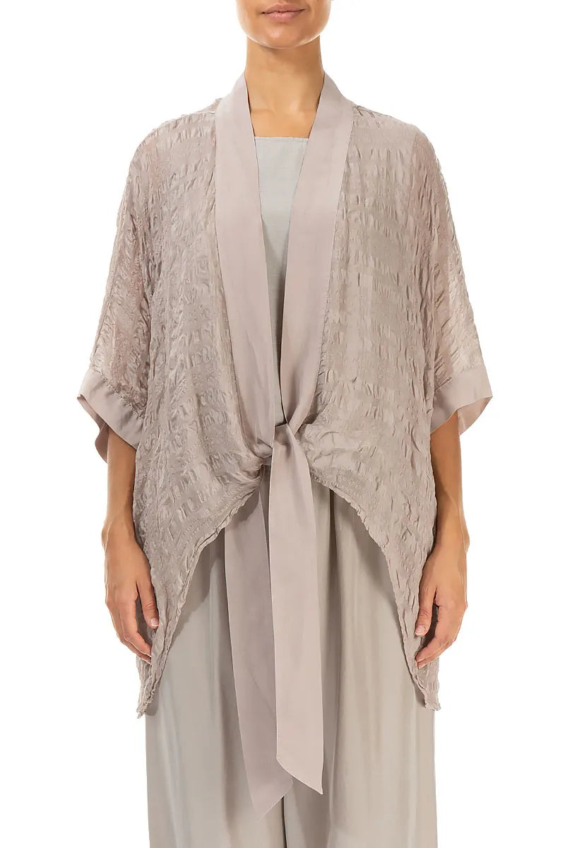 Tie Up Beige Textured Silk Jacket 1
