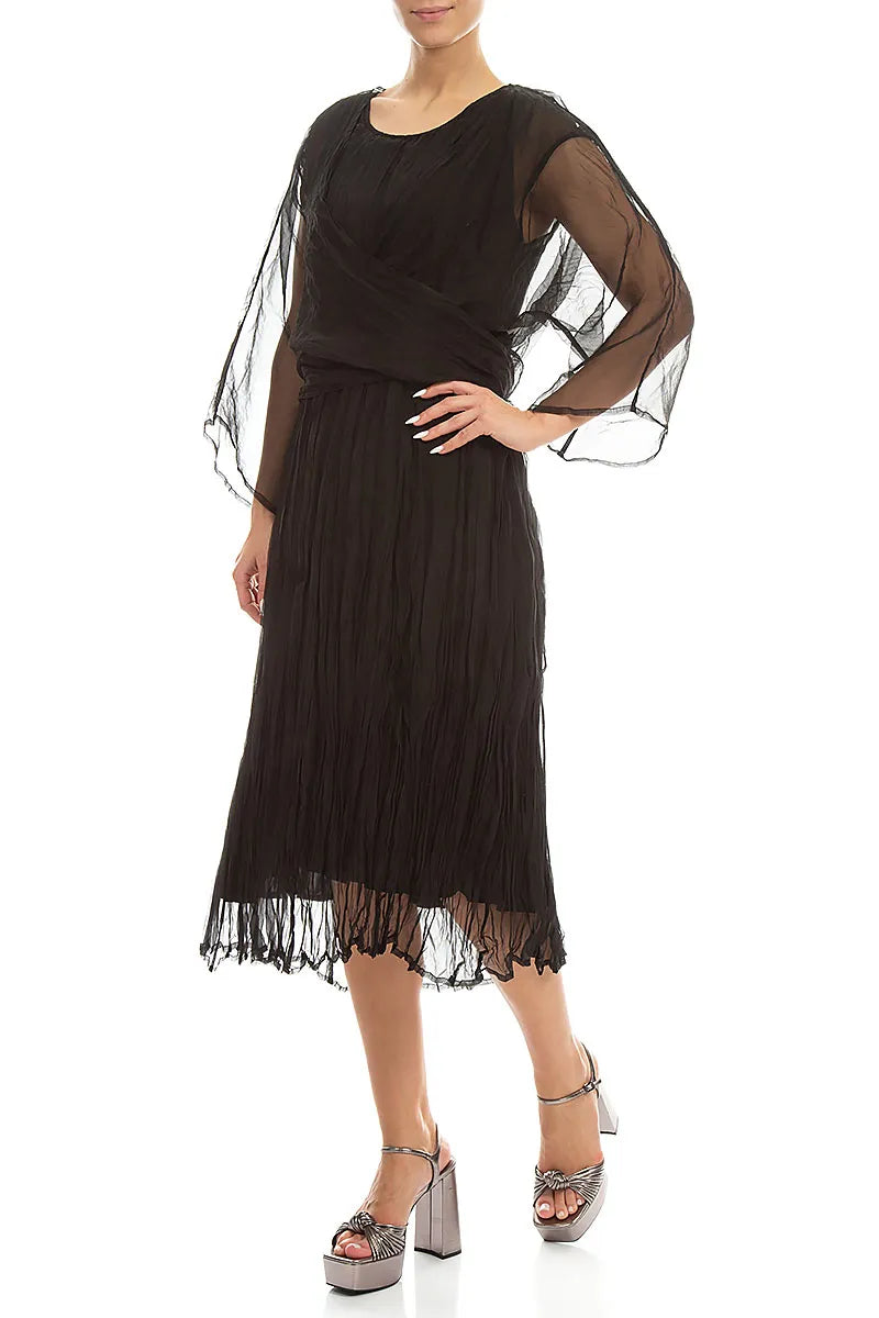 Tie Up Black Silk Chiffon Jacket 4