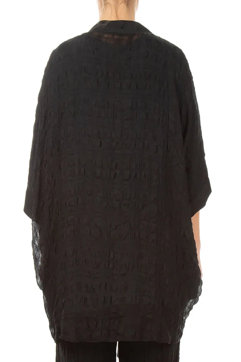 Tie Up Black Textured Silk Jacket 2