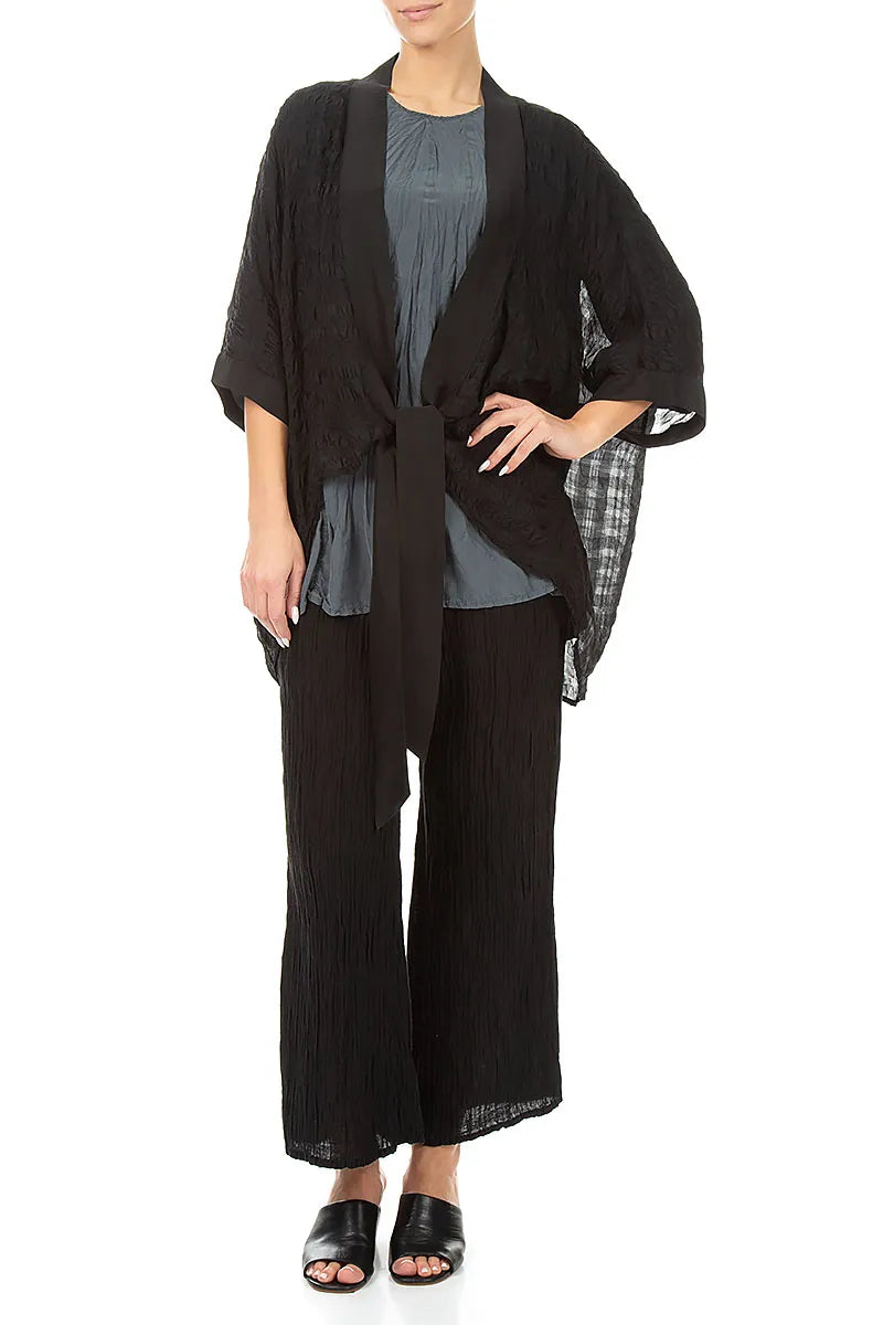 Tie Up Black Textured Silk Jacket 4
