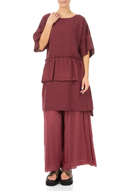 Tiered Antique Ruby Linen Tunic Dress 4