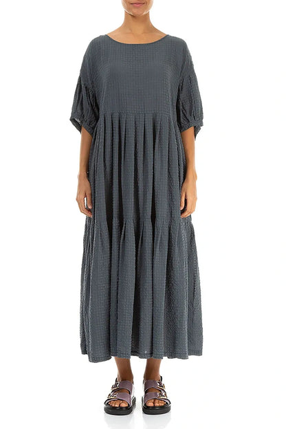 Tiered Graphite Textured Silk Dress 2