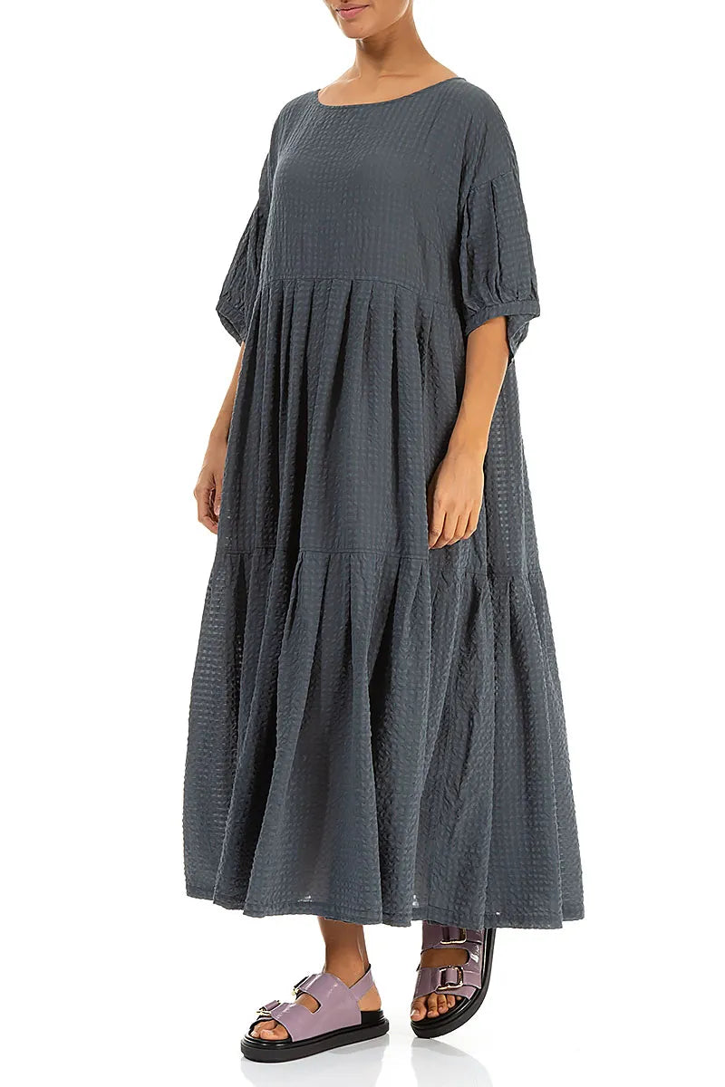 Tiered Graphite Textured Silk Dress 4