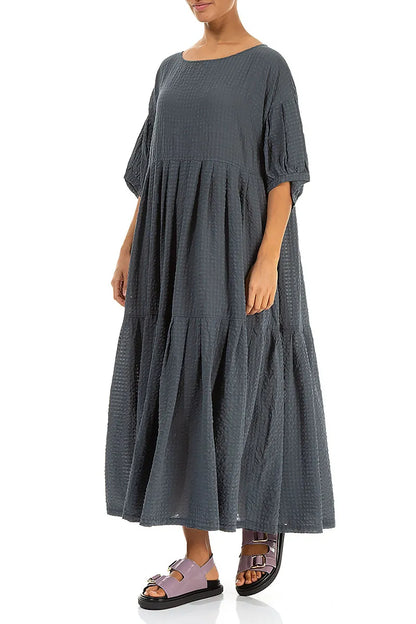 Tiered Graphite Textured Silk Dress 4