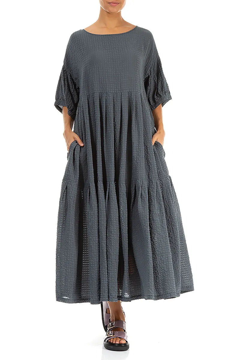 Tiered Graphite Textured Silk Dress 5