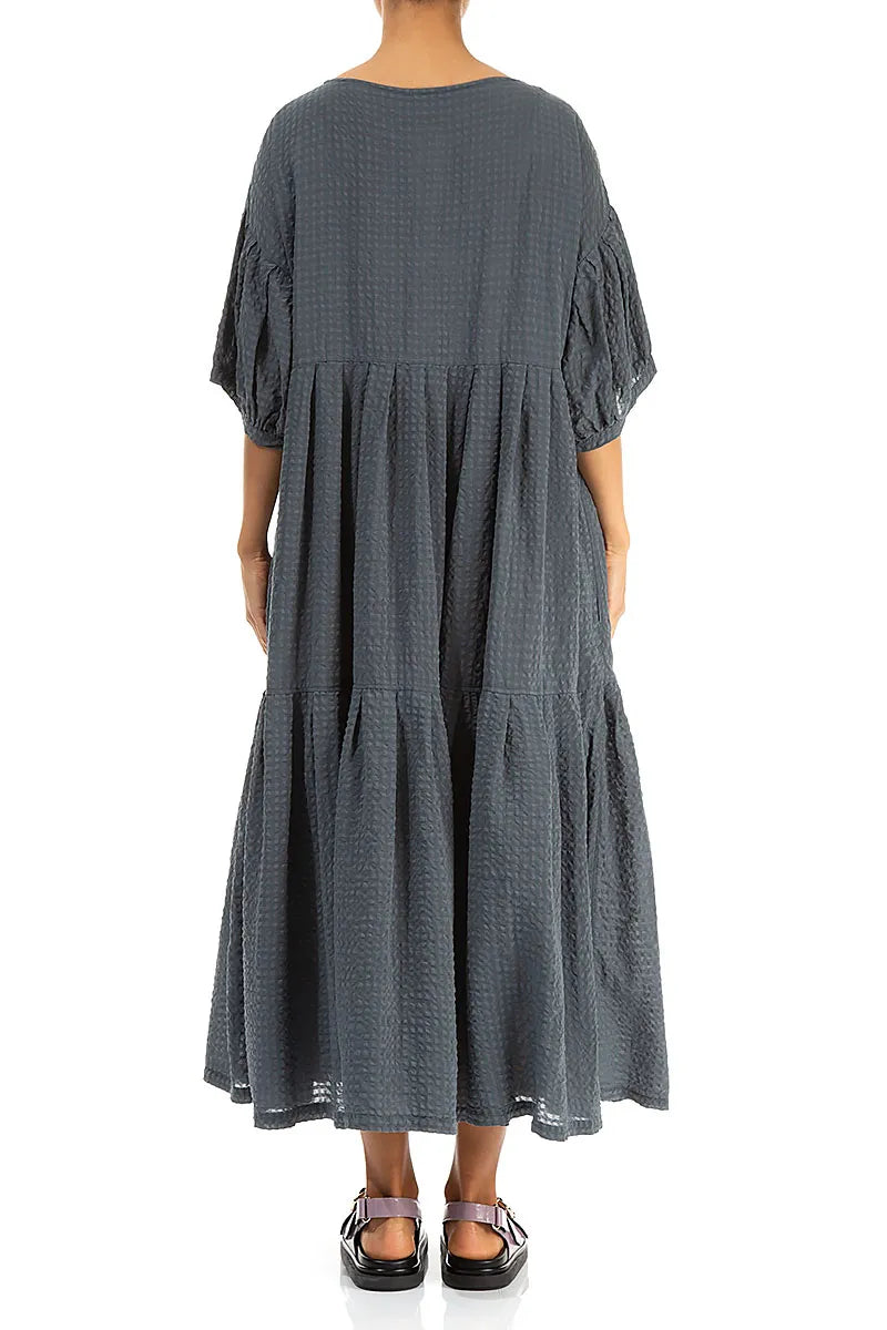 Tiered Graphite Textured Silk Dress 3