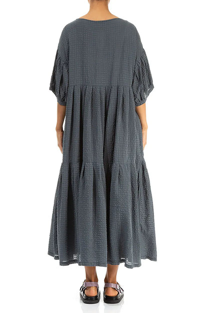 Tiered Graphite Textured Silk Dress 3