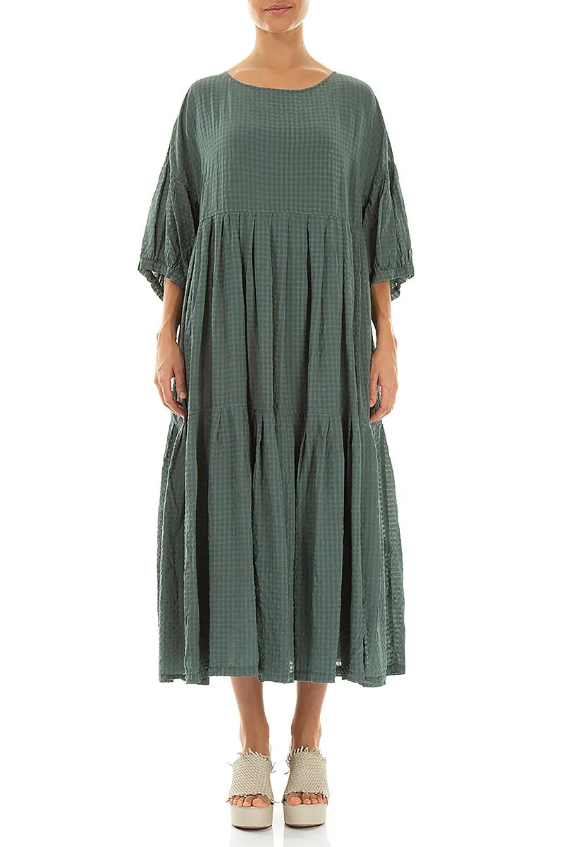 Tiered Sage Textured Silk Dress 1