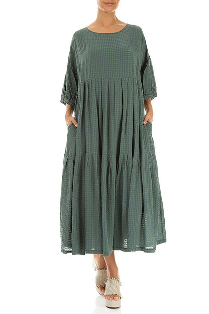 Tiered Sage Textured Silk Dress 4