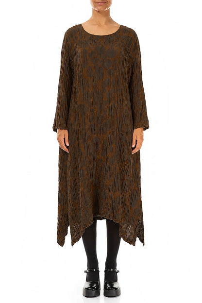 Truffle Brown Circle Silk Linen Shift Dress 1