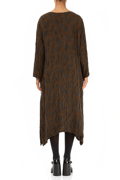 Truffle Brown Circle Silk Linen Shift Dress 2