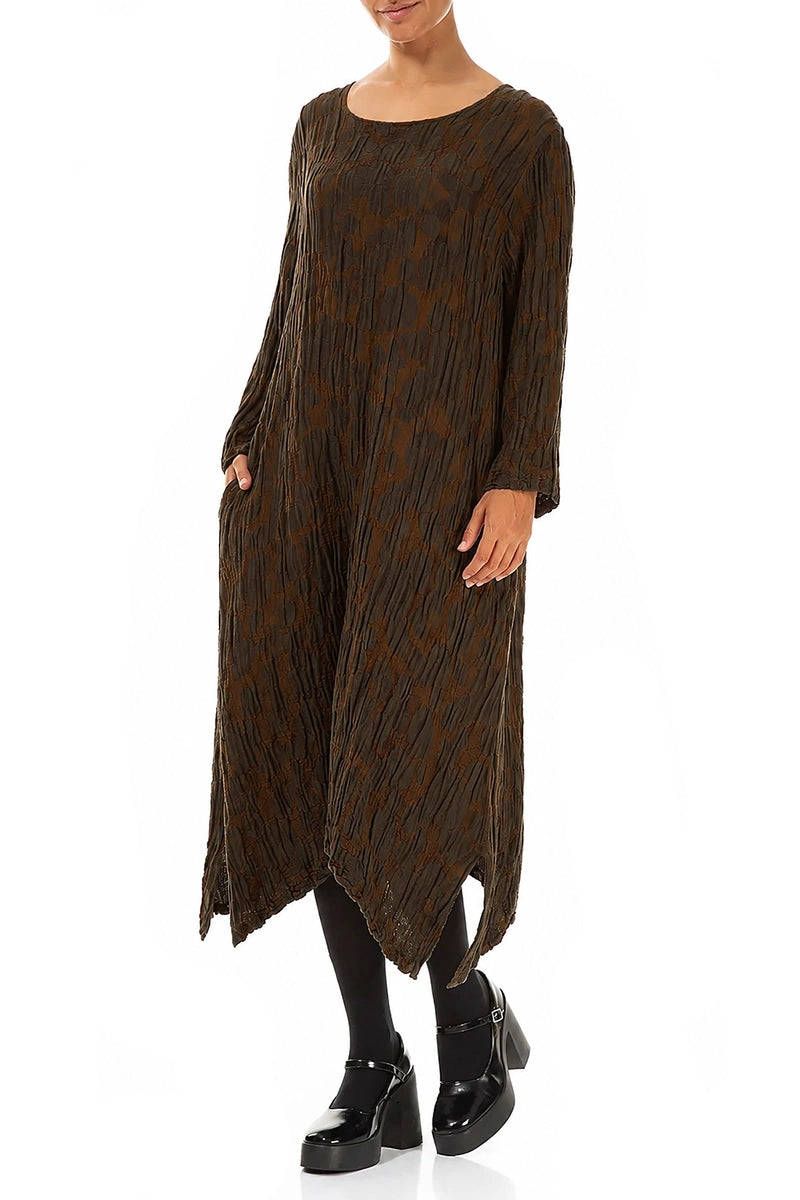 Truffle Brown Circle Silk Linen Shift Dress 3