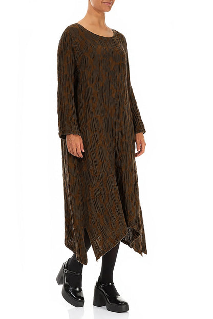 Truffle Brown Circle Silk Linen Shift Dress 4