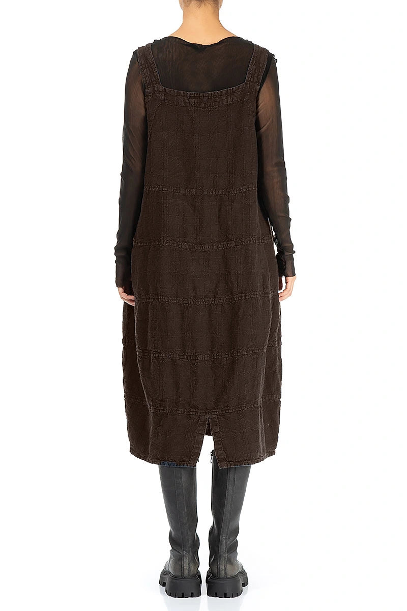 Truffle Brown Patterned Linen Dungaree Dress 2