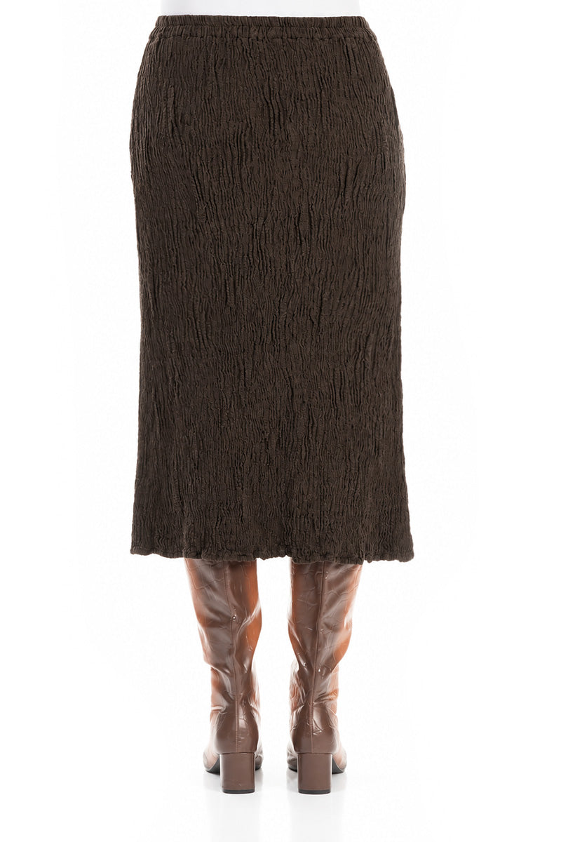Truffle Brown Textured Silk Linen Pencil Skirt 2