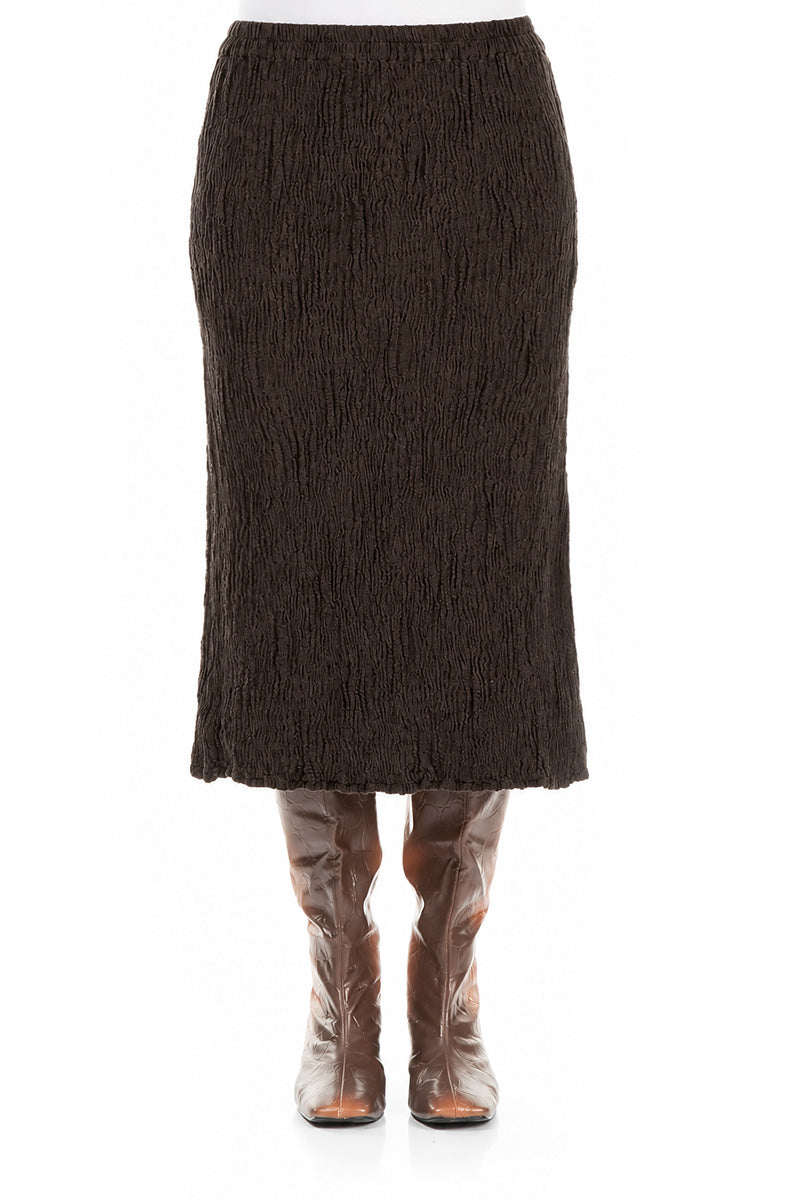 Truffle Brown Textured Silk Linen Pencil Skirt 1