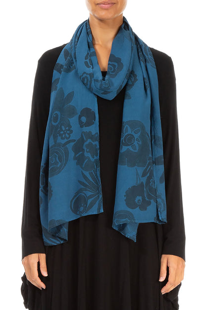 Turquoise Flowers Viscose Scarf 1