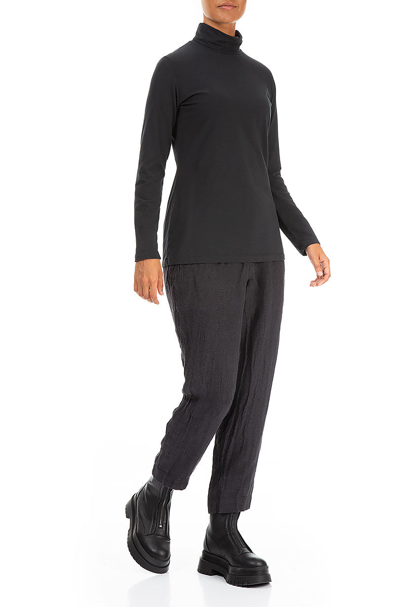 Turtleneck Black Cotton Blouse 4