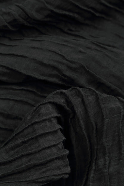 Twin Pockets Crinkled Black Silk Linen Tunic 5