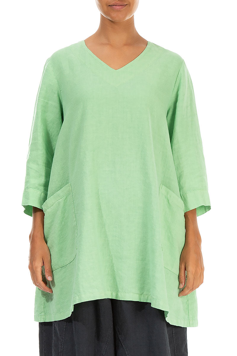 Twin Pockets Green Sorbet Linen Tunic 1