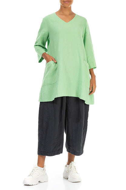 Twin Pockets Green Sorbet Linen Tunic 4