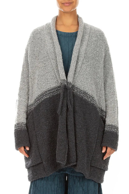 Two-Tone Light Grey Wool Cardigan 2