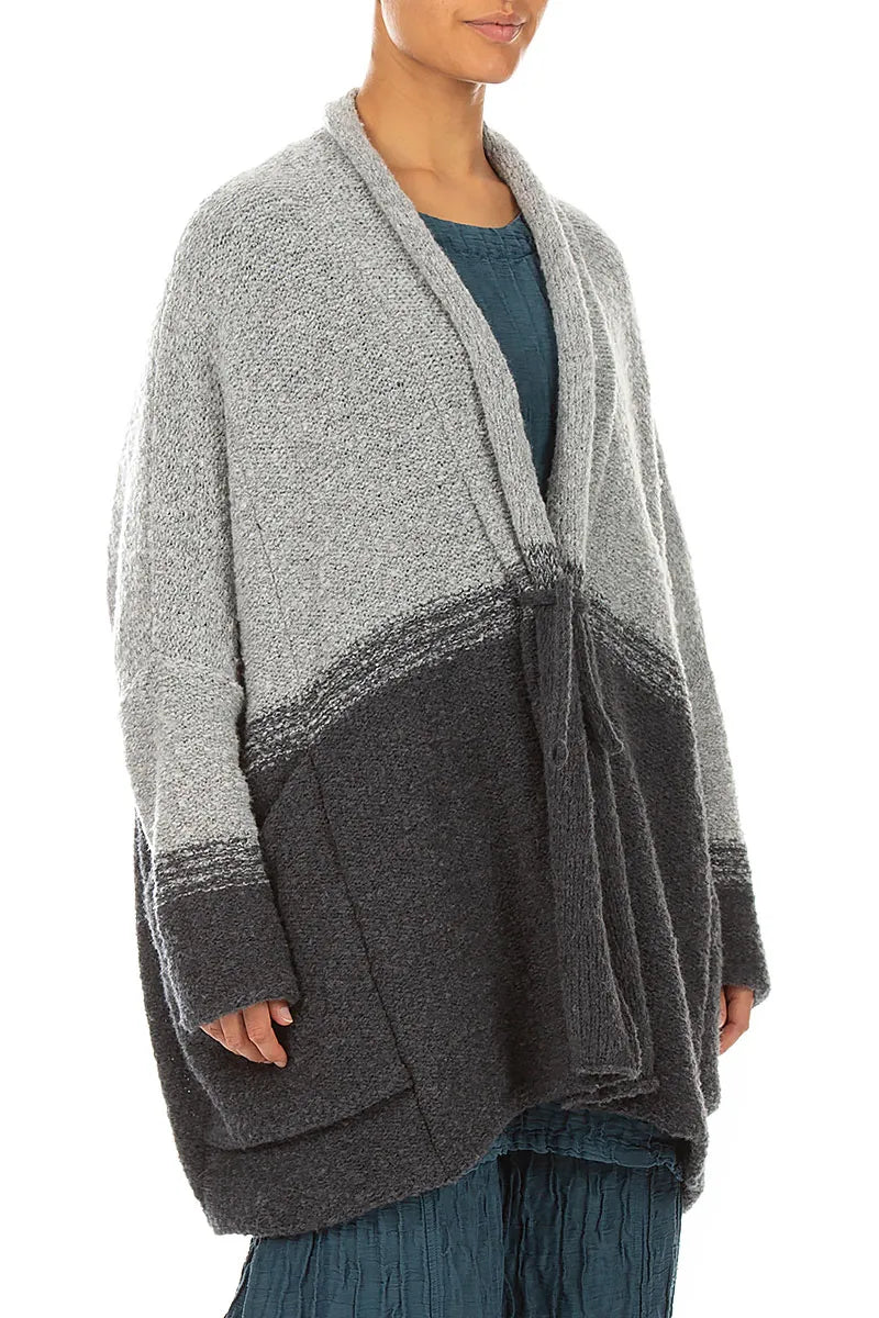 Two-Tone Light Grey Wool Cardigan 4