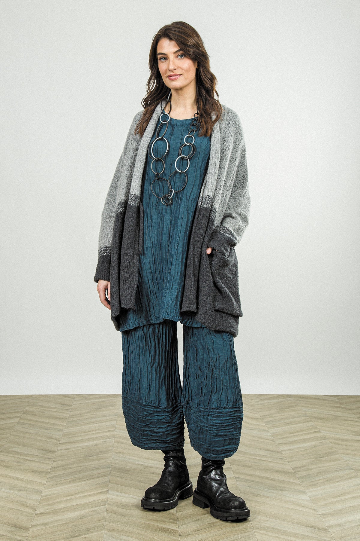 Two-Tone Light Grey Wool Cardigan 1